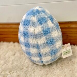 Cute Target Bullseye Decorative Egg Pillow Blue White Gingham Plush Accent